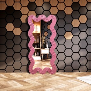 Pink Wavy Floor Mirror, Curvy Full Length Mirror, Funky Full Body ...