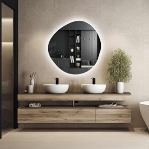 Asymmetrical Bathroom Mirror With Led Lights, RGB Led Vanity Mirror, Irregular Lighted Mirror, Illuminated Large Wall Mirror, Backlit Mirror image 7