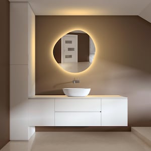 Asymmetrical Bathroom Mirror With Led Lights, RGB Led Vanity Mirror, Irregular Lighted Mirror, Illuminated Large Wall Mirror, Backlit Mirror image 9