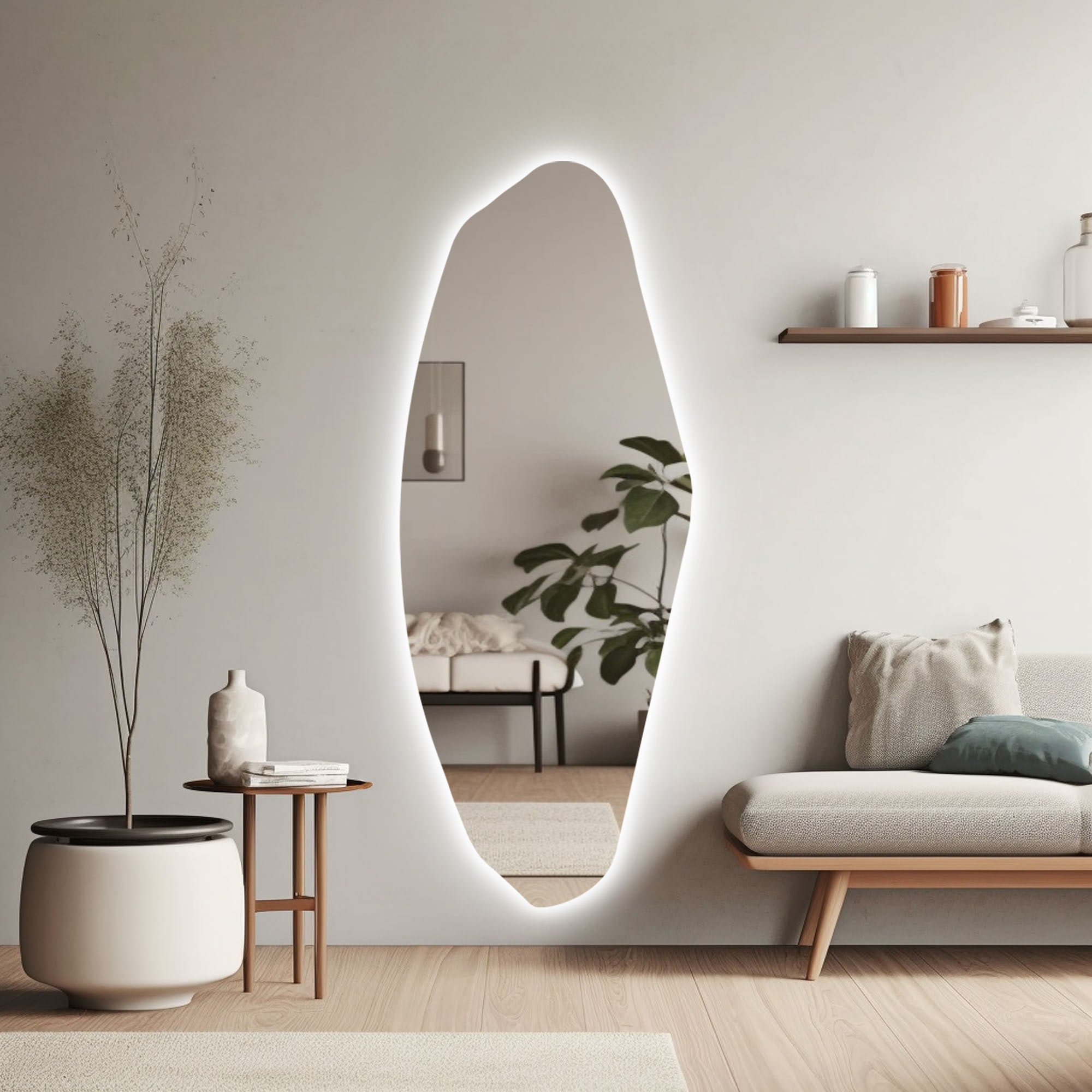 Specchio Asimmetrico, Grande Specchio da Parete, Specchio Irregolare, Bagno a LED con Luce a 3 Colori, 19,5x27,5 Pollici 23,5x31,5 Pollici 27,5x35,5 Pollici 29,5x39 Pollici Specchi