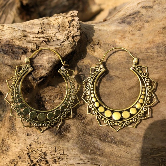 Ethnic Karma Lotus golden earring