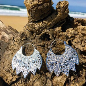 Ethnic Carved Leaf silver earring