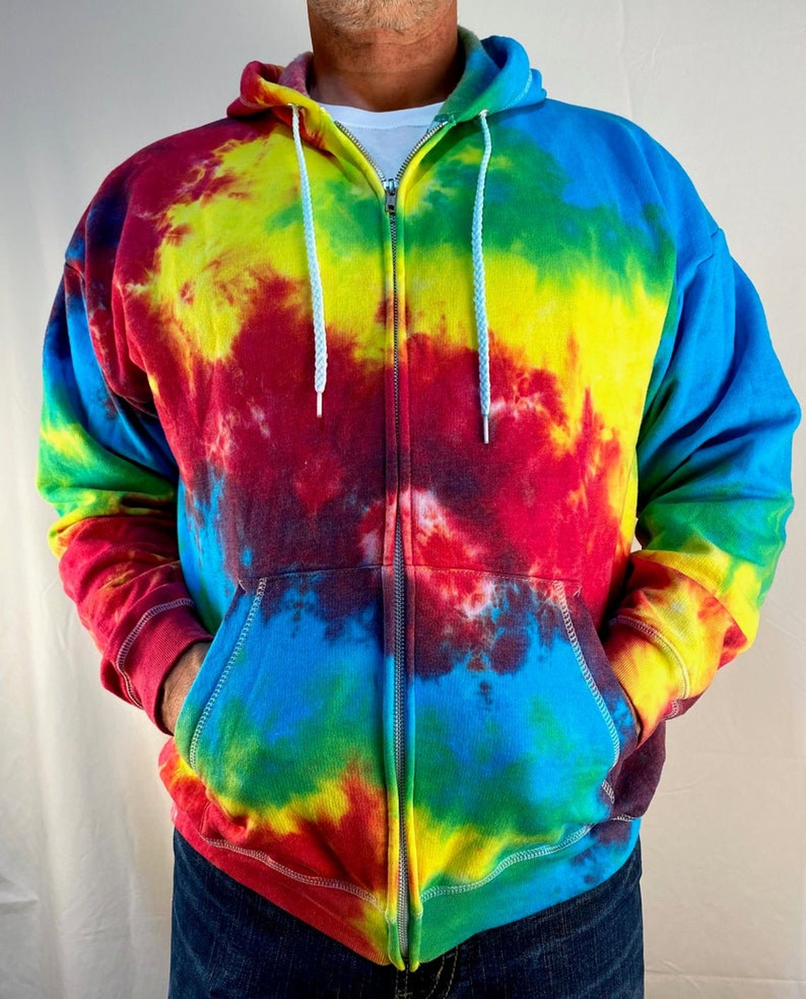 Tie-Dye Zip-up Hoodie // Rainbow // Loungewear | Etsy