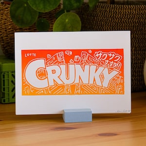 Handmade Lino Print Crunky Chocolate - Food Wall Art  - Candy Packaging Illustration