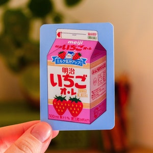 Strawberry Milk Carton Vinyl Sticker with Rounded Corners  - Japanese Drink Cute Sweet Sticker