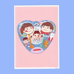 A5 Art Print - Peko and Poko Fujiya Lollipop - Japanese candy illustration