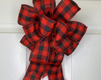 Farmhouse bows, Buffalo plaid bows, Farmhouse Christmas bows, Christmas bows, red and black plaid bows, Farmhouse Christmas Decor