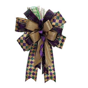 Fat Tuesday Decorations,mardi GRAS Bow, Mardi Gras Tree Topper, Mardi Gras  Decor, Mardi Gras Mailbox Bow, Decorative Bows, Carnival Decor 