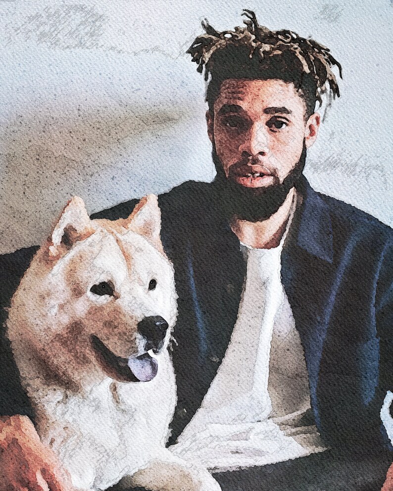 Watercolor Portrait of Pet With Owner Dog and Owner Painting Etsy