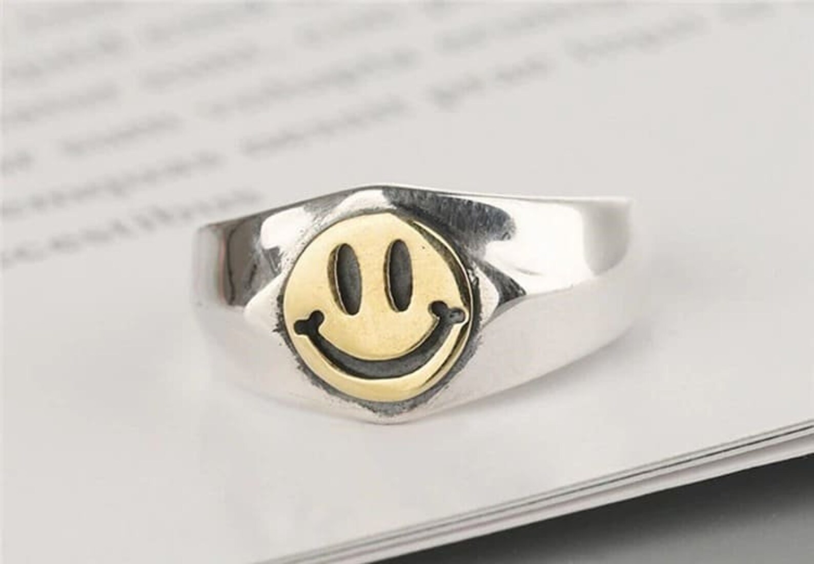 Smiley Face Ring Smile Ring Silver Open Adjustable Ring Etsy
