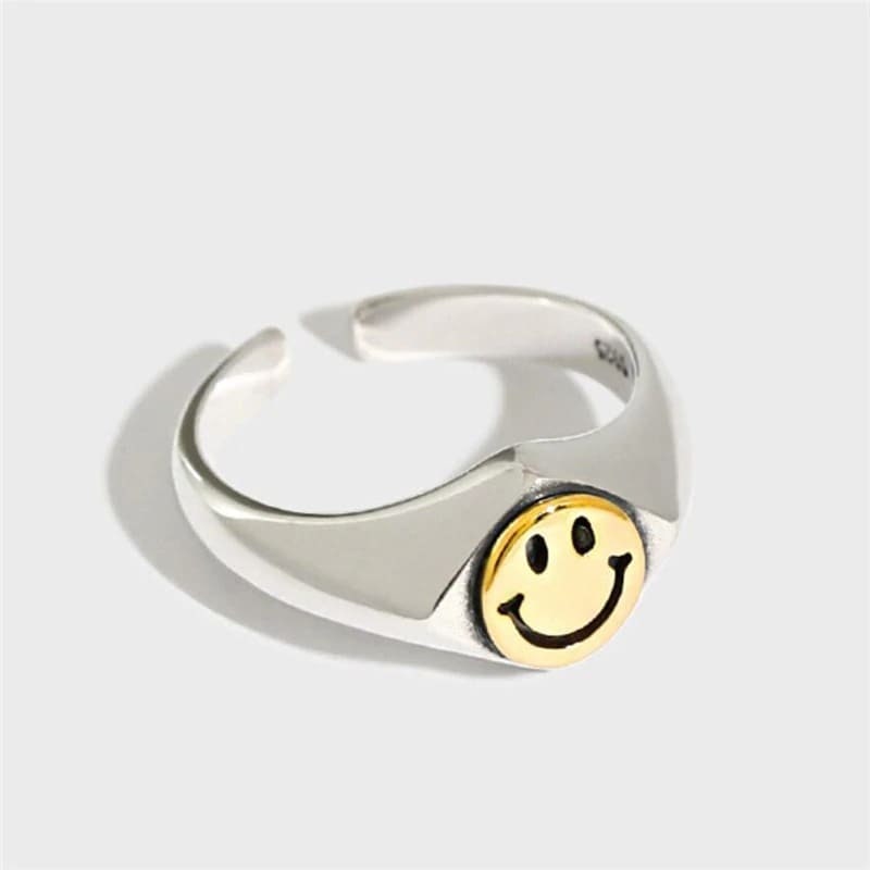 Smiley Face Ring Smile Ring Silver Open Adjustable Ring Etsy