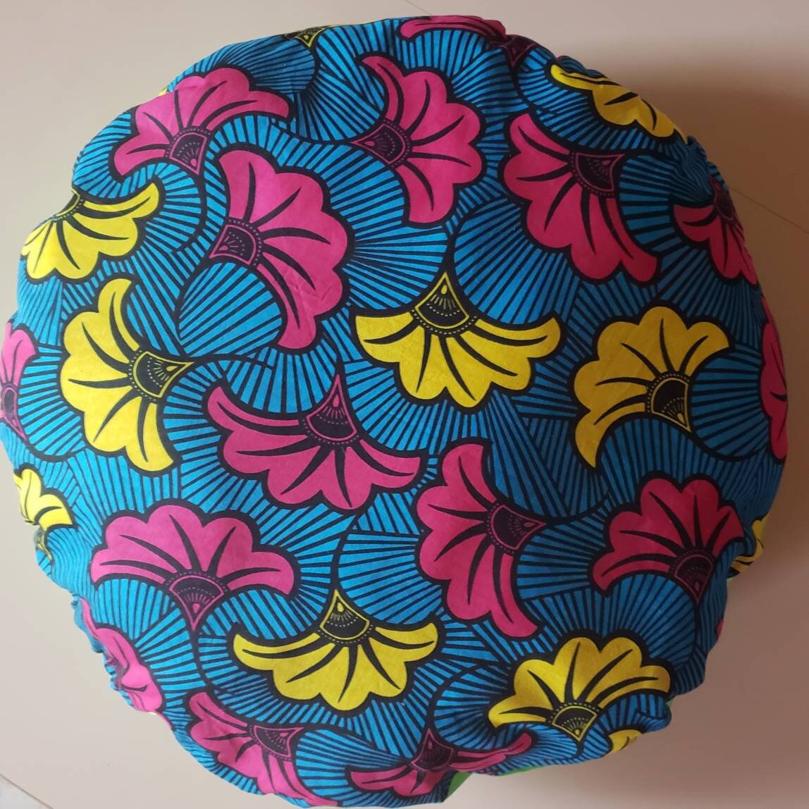 Coussin de Méditation, Coussin Sol Rond Diamètre 55 cm Wax Fleur Mariage Doublé Satin, Oreiller, Déc