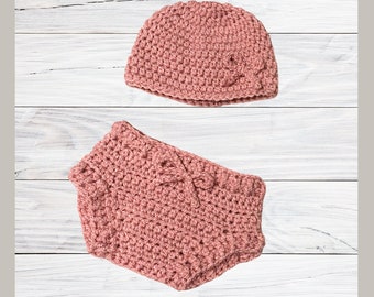 Crochet nappy cover and hat set, Newborn Unisex photoshoot Crochet Diaper Cover, Handmade baby bloomers set, Newborn Nappy cover with hat