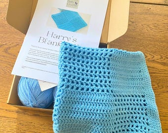 Beginner Crochet Baby Blanket Kit, Vegan Yarn, Crafty DIY Gift (PDF Pattern)