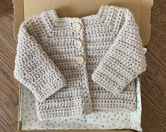 Unisex Crochet Baby Cardigan with buttons, Newborn gender neutral crochet baby clothes, Handmade Crochet Cardigan, Crochet baby sweater gift