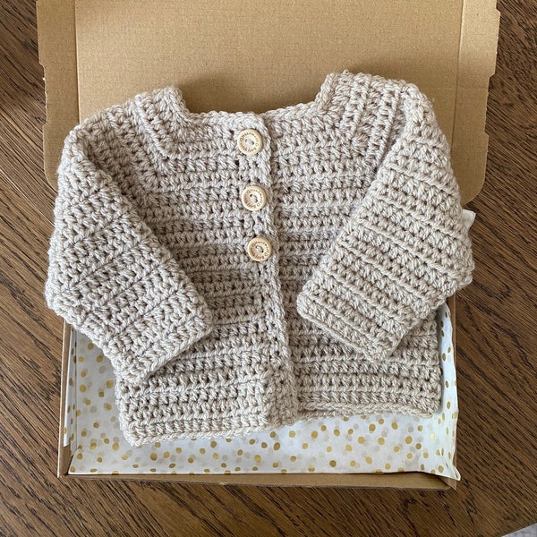 Unisex Crochet Baby Cardigan with buttons, Newborn gender neutral crochet baby clothes, Handmade Crochet Cardigan, Crochet baby sweater gift