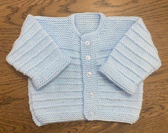Unisex Knitted blue Baby Cardigan, ready to post gift, 0-3 month baby, cardigan for a boy, Handmade Knitted Cardigan for baby girl,