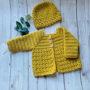 Handmade Crochet Baby Cardigan and Hat set, Baby's first Hat and Cardigan, New born Baby Gift Set, Baby coming Home from hospital Outfit image 5