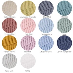 A yarn colour chart showing 14 different colours.