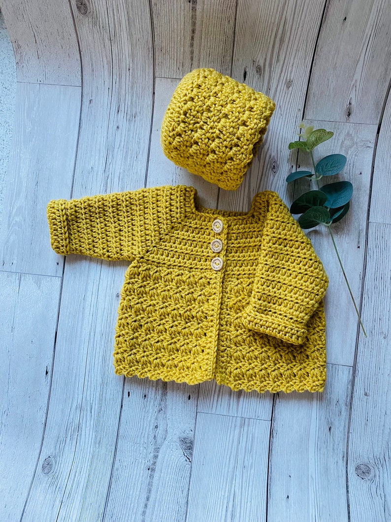 Handmade Crochet Baby Cardigan and Hat set, Baby's first Hat and Cardigan, New born Baby Gift Set, Baby coming Home from hospital Outfit image 7