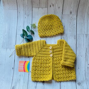 Handmade Crochet Baby Cardigan and Hat set, Baby's first Hat and Cardigan, New born Baby Gift Set, Baby coming Home from hospital Outfit image 9