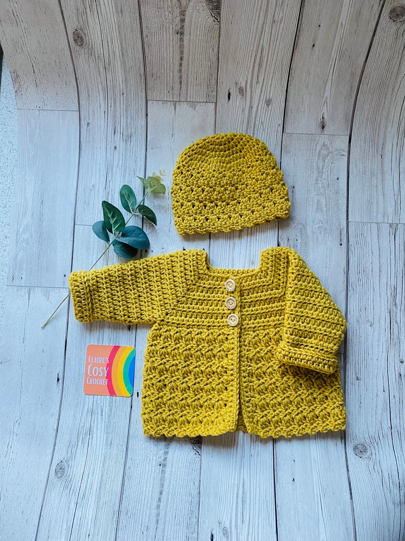 Handmade Crochet Baby Cardigan and Hat set, Baby's first Hat and Cardigan, New born Baby Gift Set, Baby coming Home from hospital Outfit image 9
