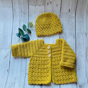 Handmade Crochet Baby Cardigan and Hat set, Baby's first Hat and Cardigan, New born Baby Gift Set, Baby coming Home from hospital Outfit image 8
