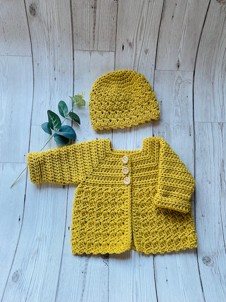 Handmade Crochet Baby Cardigan and Hat set, Baby's first Hat and Cardigan, New born Baby Gift Set, Baby coming Home from hospital Outfit image 8