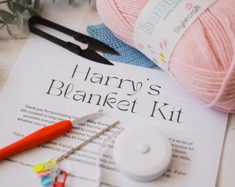 Beginner Crochet Blanket Kit, Easy DIY Starter Pattern (PDF Pattern)