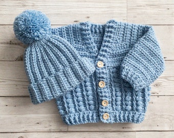 Crochet Baby Cardigan and Hat Set: Handmade Acrylic Knit