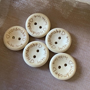 large 2 cm wooden buttons for crochet and knitting, handmade with love buttons for securing pom-poms, wooden pompom buttons for crafting