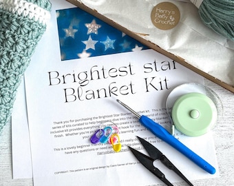 Crochet Blanket Starter Kit: Vegan Yarn, Beginner DIY Baby Blanket (PDF Pattern Guide
