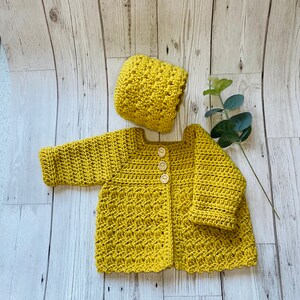 Handmade Crochet Baby Cardigan and Hat set, Baby's first Hat and Cardigan, New born Baby Gift Set, Baby coming Home from hospital Outfit image 4