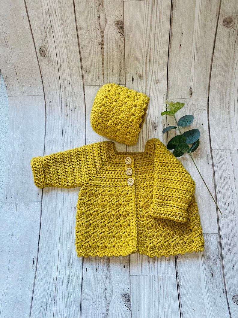 Handmade Crochet Baby Cardigan and Hat set, Baby's first Hat and Cardigan, New born Baby Gift Set, Baby coming Home from hospital Outfit image 4