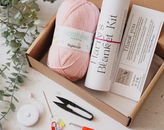 Beginner Crochet Blanket Kit: Easy DIY Craft Gift (PDF Pattern Guide Included