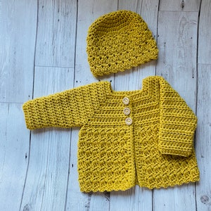 Handmade Crochet Baby Cardigan and Hat set, Baby's first Hat and Cardigan, New born Baby Gift Set, Baby coming Home from hospital Outfit image 10