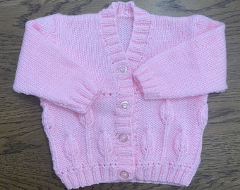 Girls Knitted pink Baby Cardigan, ready to post, 0-1 month, newborn v neck Cardigan, Knitted Cardigan for baby girl, Handmade baby clothes