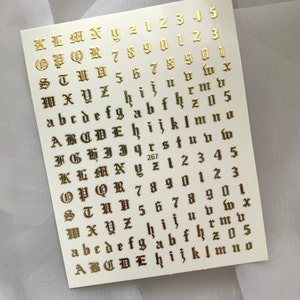 Gold Alphabetical Luxury Letters Mini-ABC 3D Nail Stickers Nail Decals with one Fancy decal sheet