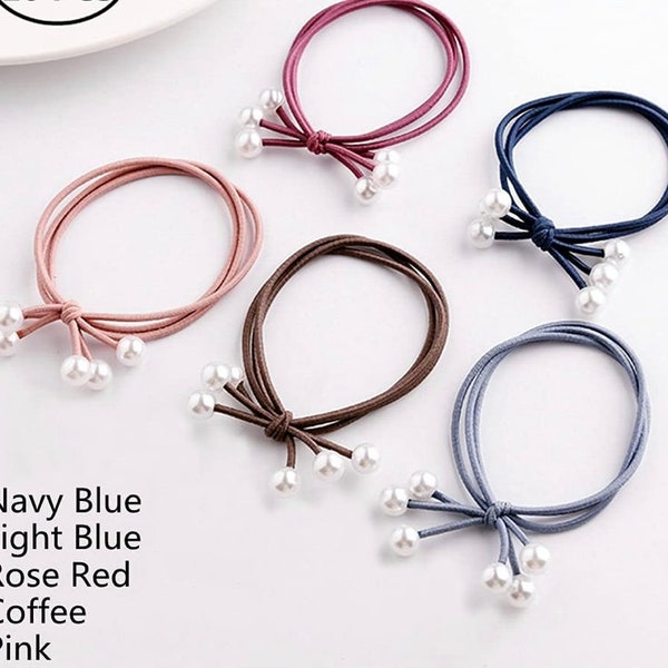 Fashion Pearl Hair Elastics Ties, Elastic Hair Bands for Women Hair Tie rubber Band Girls Ponytail