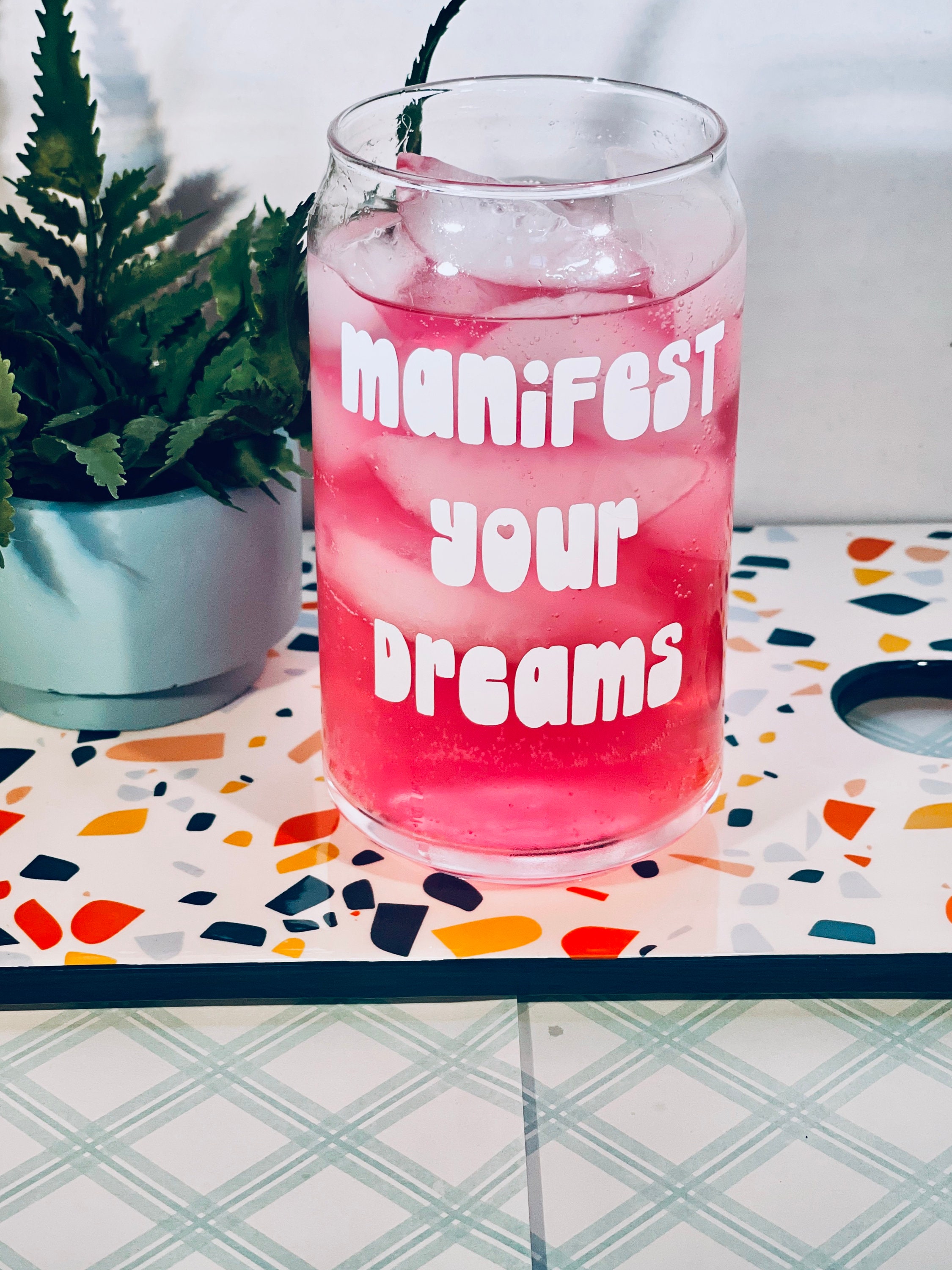 Manifest Glass Cup Glass Coffee Cup Aesthetic Glass Beer Etsy