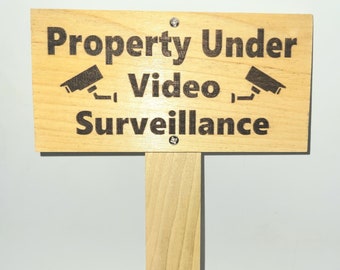 Property Under Video Surveillance Sign Wood Engraved Security Privacy Camera Monitoring Warning Yard Sign