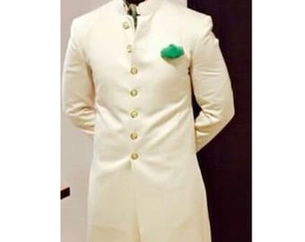 Vastraas Designer Light Pink Ethnic Stylish White Bandhgala Achkan Style Indo Western For Men