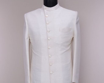 Vastraas Designer Light Pink Ethnic Stylish White Bandhgala Achkan Style Indo Western For Men