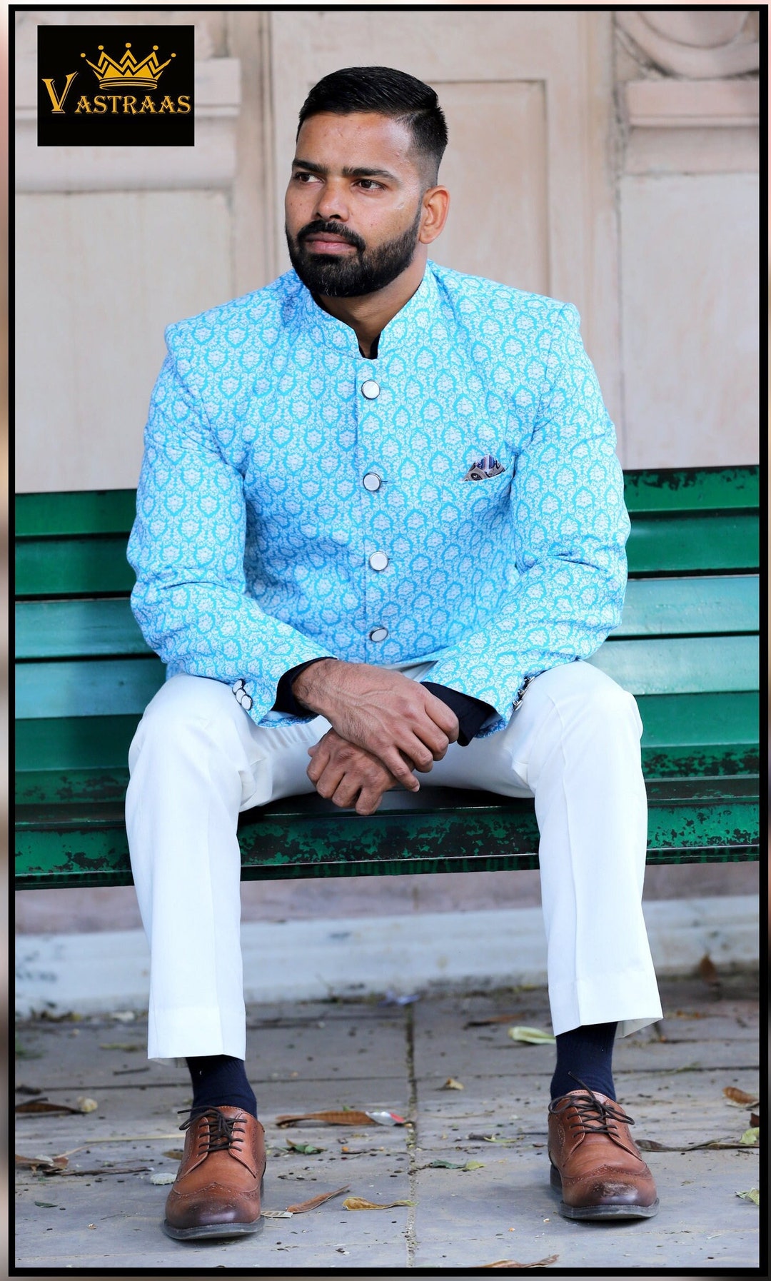Blue Readymade Asymmetric Bandhgala Jodhpuri Suit 914MW04