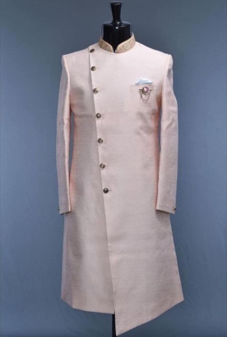 Vastraas Designer Light Pink Ethnic Stylish White Bandhgala Achkan Style Indo Western For Men