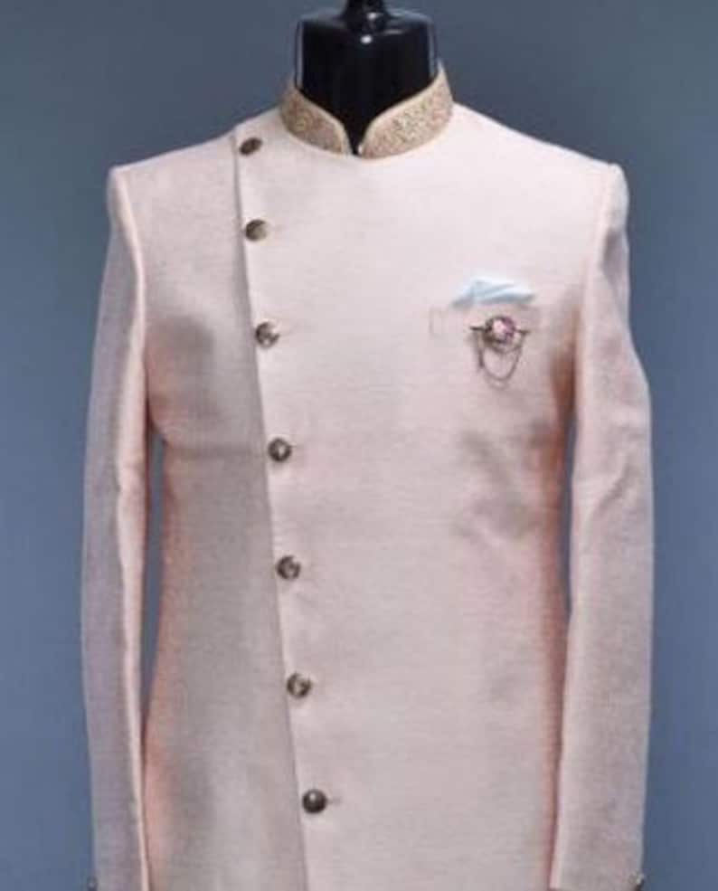 Vastraas Designer Light Pink Ethnic Stylish White Bandhgala Achkan Style Indo Western For Men