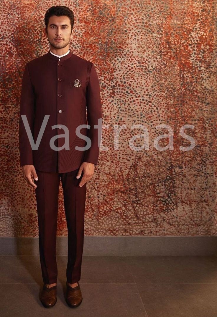 Maroon Brocade Readymade Jodhpuri Suit 204390