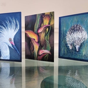 Set van 3 kunst, blanco, digitale downloadbare wenskaarten, klaar om thuis te laten drukken.  Unieke ontwerpen van lokale kunstenaars. Gratis levering.
