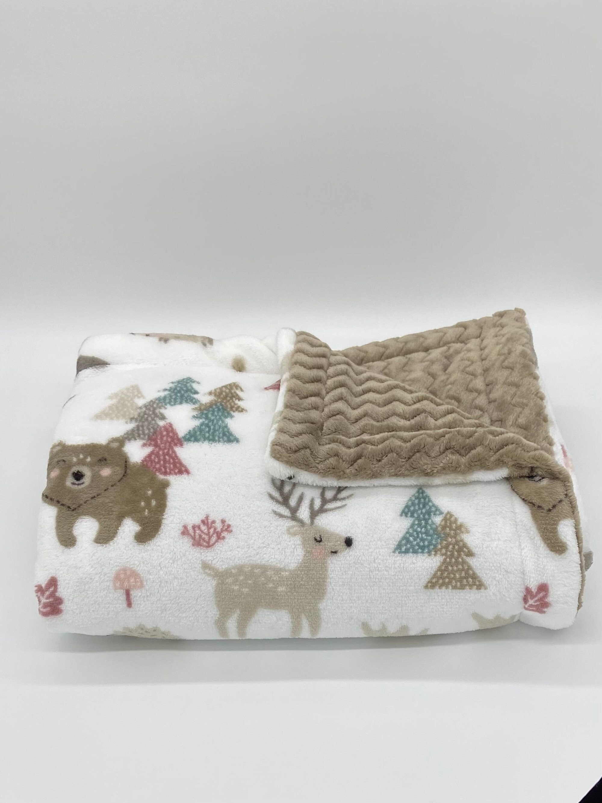 Couverture Plaid Hiver Bébé/Enfant Jusqu'à 2 Ans, Chaude et Douce Tissu Doudou Animaux de La Fôret E