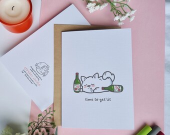 white dog birthday greeting holiday card || samoyed spitz pomeranian